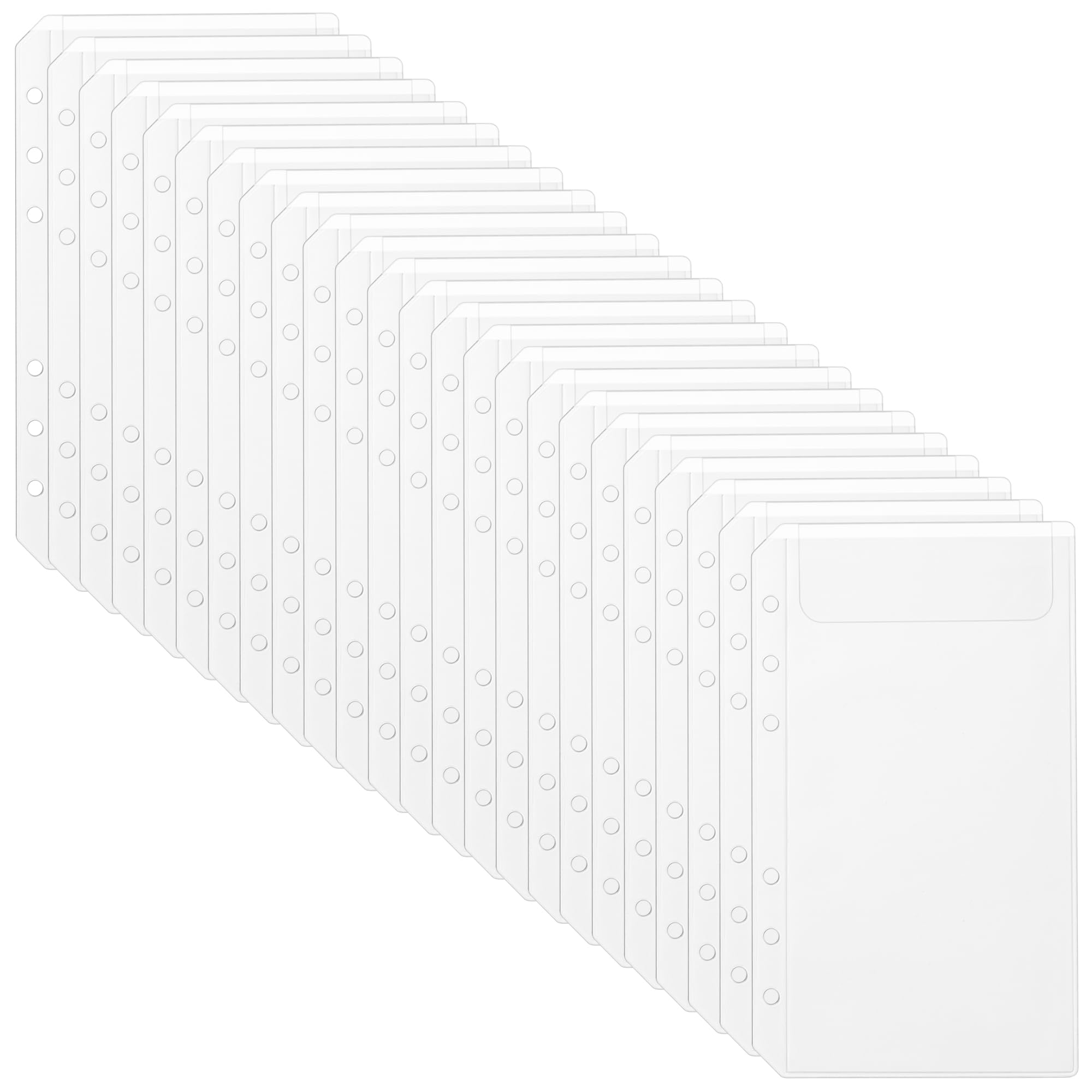 luvtree 1Sets (24 Pcs) A6 6-Hole Clear Binder Pockets – Zipperless Plastic Inserts for A6 6-Ring Binders – Ideal for Budgeting, Cash Envelopes, Savings Challenge, Travel, Journaling & Receipts