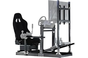 Anman Racing Simulator Cockpit Stand with Monitor Mount and Black Seat Fit for Logitech/Thrustmaster/Fanatec G29 G920 G923 T300,Adjustable Steering Wheel Stand,Not Included Wheel,Pedals & Shifter