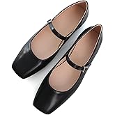 TN TANGNEST Leather Flats for Women Comfortable Square Toe Slip On Flats Soft Work Flats Retro Mary Jane Flats