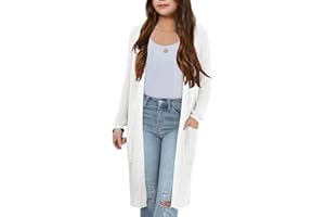 Amarmia Girl's Open Front Cardigan Long Sleeve Knit Sweaters Lightweight Summer Solid Loose Outerwear Coats with Pockets