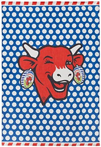 French Cotton Digitally Printed Towel, Vache Qui Rit Pop Bleu (Laughing Cow), 20-Inches by 30-Inches, Multi Colored