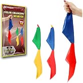 Xfunjoin Color-Changing Magic Scarves, 2-Pack, 8.66 Inch | Two compact scarves shift between red, blue, green and yellow for close-up, street or stage routines; video included.
