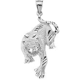 Animal Kingdom High Polish 925 Sterling Silver Full Body Tiger Pendant