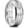 King Will Tungsten Carbide Wedding Band Ring for Men -6mm/8mm/10mm Men Rings in Black/Silver/Gold/Blue/Brown Grooved Center Wedding Band Suitable For Every Day Wear Comfort Fit Size 4-16