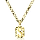 KELORIS PATH Gold Initial Necklace for Women Men, 14K Gold Plated Square Letter Pendant Charm Necklace Cuban Chain Capital Alphabets from A-Z Jewelry