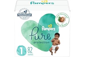 Pampers Pure Protection Diapers - Size 1, 82 Count, Hypoallergenic Premium Disposable Baby Diapers
