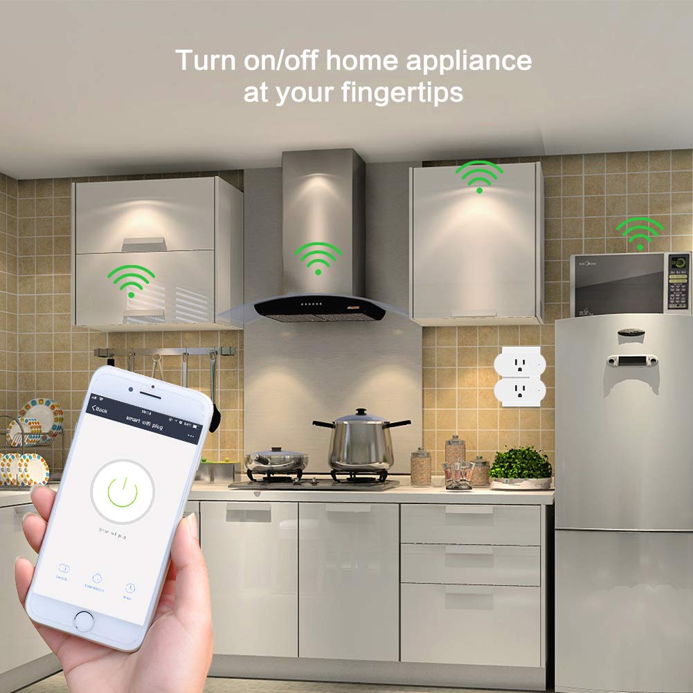 Smart Plug, 2-in-1 Wifi Plug Outlet Work with Alexa Google IFTTT, App Remote Control, Timing Function Smart Socket, Mini Outlet with Energy Monitoring, No Hub Needed, 16A 2 Pack (White)