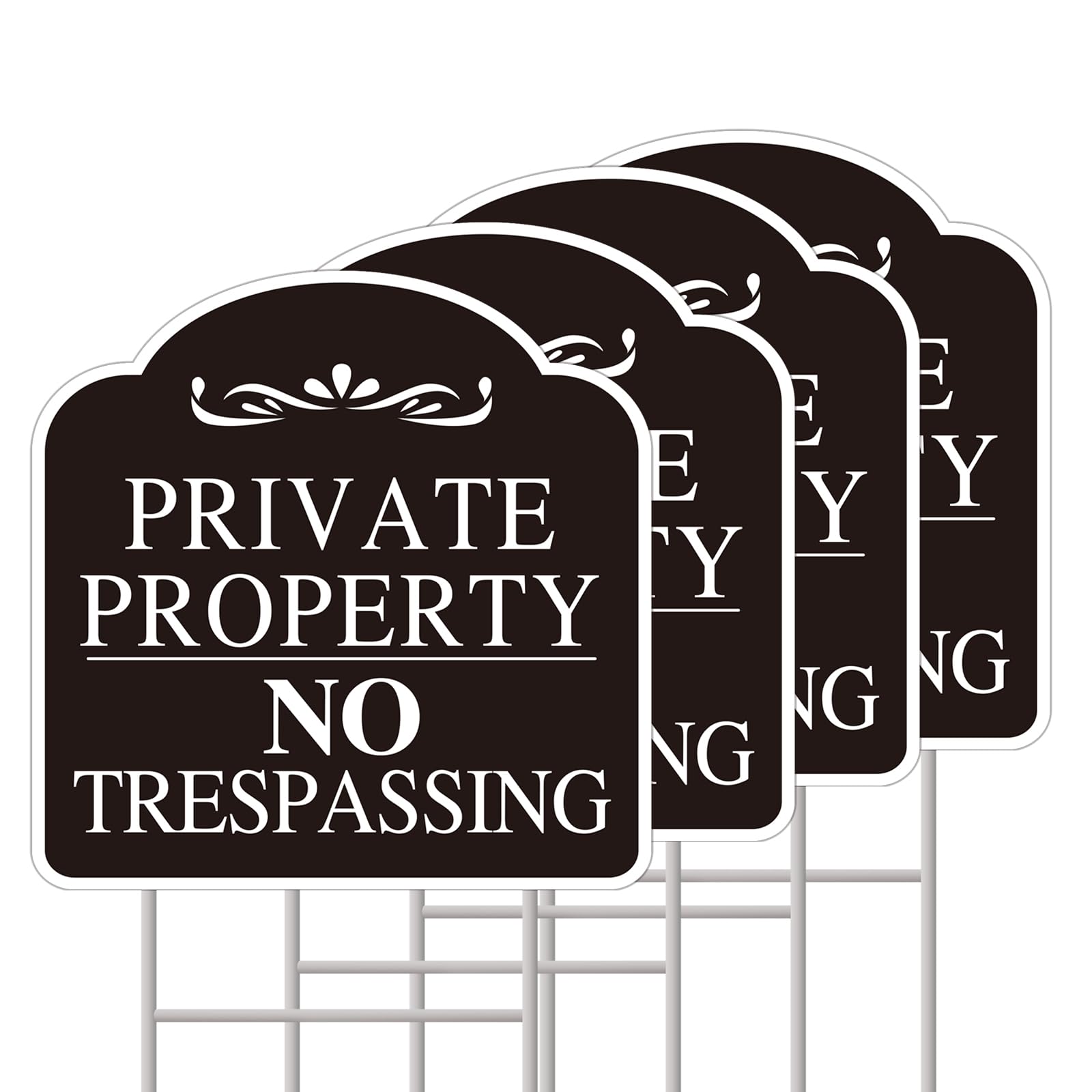 Photo 1 of *MINOR DAMAGE - USED*
GXGGUS No Trespassing Signs Private Property, Large 4-Pack private property no trespassing sign 12"x12" Double-Sided H-Metal Stakes, Outdoor Yard Sign, private property signs for Home and Front Door