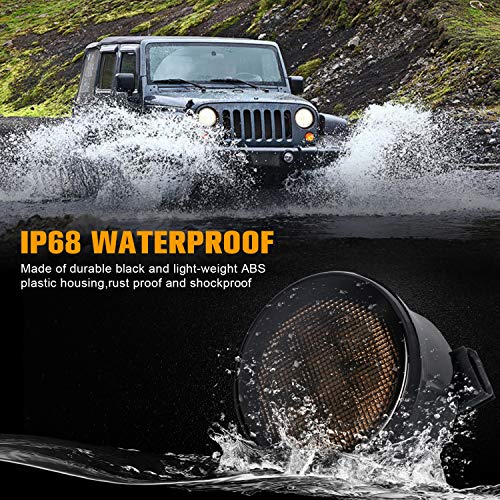 LED Turn Signal Lights for Jeep, AAIWA Amber Smoke Lens Front Turn Signal Assembly, Fender Flares Indicator Side Maker Parking Lights for 2007-2017 Jeep Wrangler JK & Wrangler Unlimited - Thumbnail 4