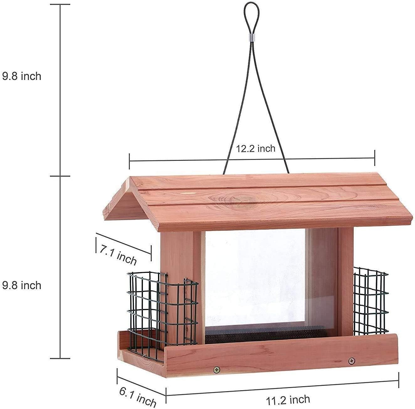 Solution4Patio Homes Garden USA Cedar Bird Feeder Wildbird Essentials Handmade Wooden Outdoor Ranch Patio Yard Tree Hanging with Double Plastic Window and Double Suet Holder Cages Combination #G-8534 : Garden & Outdoor