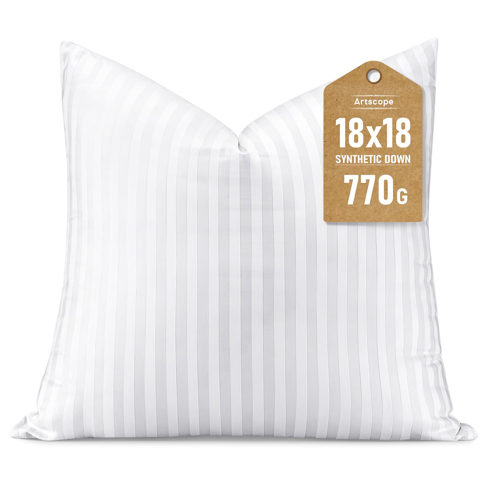 Artscope Synthetic Down Pillow Insert, 18x18 Down Alternative Throw Pillow Insert. Ultra Soft Fluffy Sleeping Pillow with 100% Cotton Cover, Decorative Pillows-Striped
