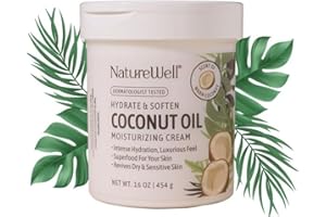 NATURE WELL Hydrate & Soften Coconut Oil Moisturizing Cream for Face, Body, & Hands, Non-Greasy, Intense Hydration & Luxurious Feel, Revives Dry & Sensitive Skin, Superfood for Your Skin, 16 Oz