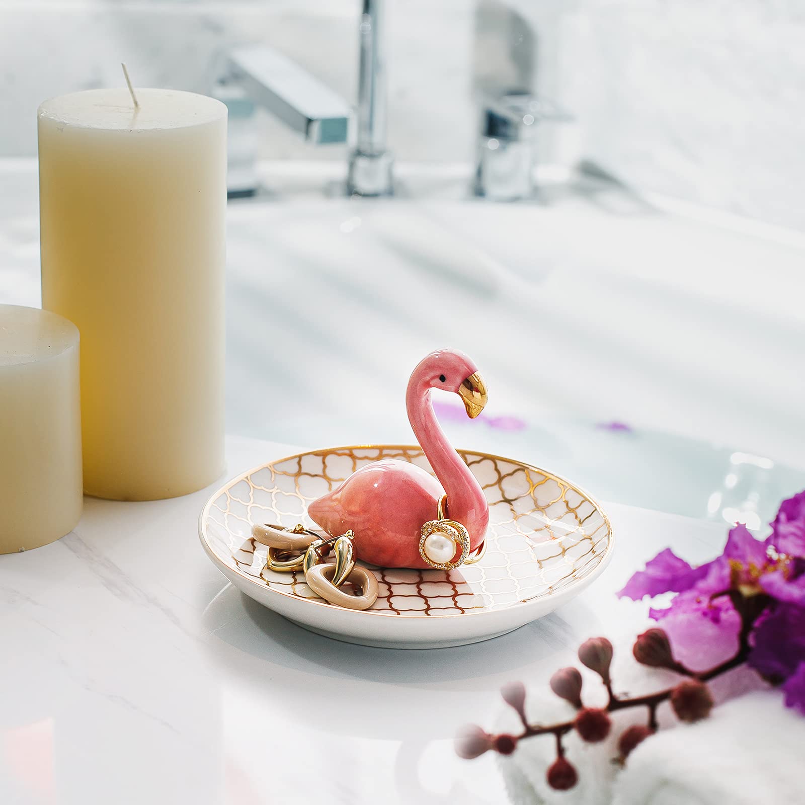 PUDDING CABIN Flamingo Ring Holder for Jewelry Trinket Tray Flamingo Gifts for Women Girls Friend Her Mom Christmas Thanksgiving Gifts Birthday Mothers Day Valentines Gifts Flamingo Decor