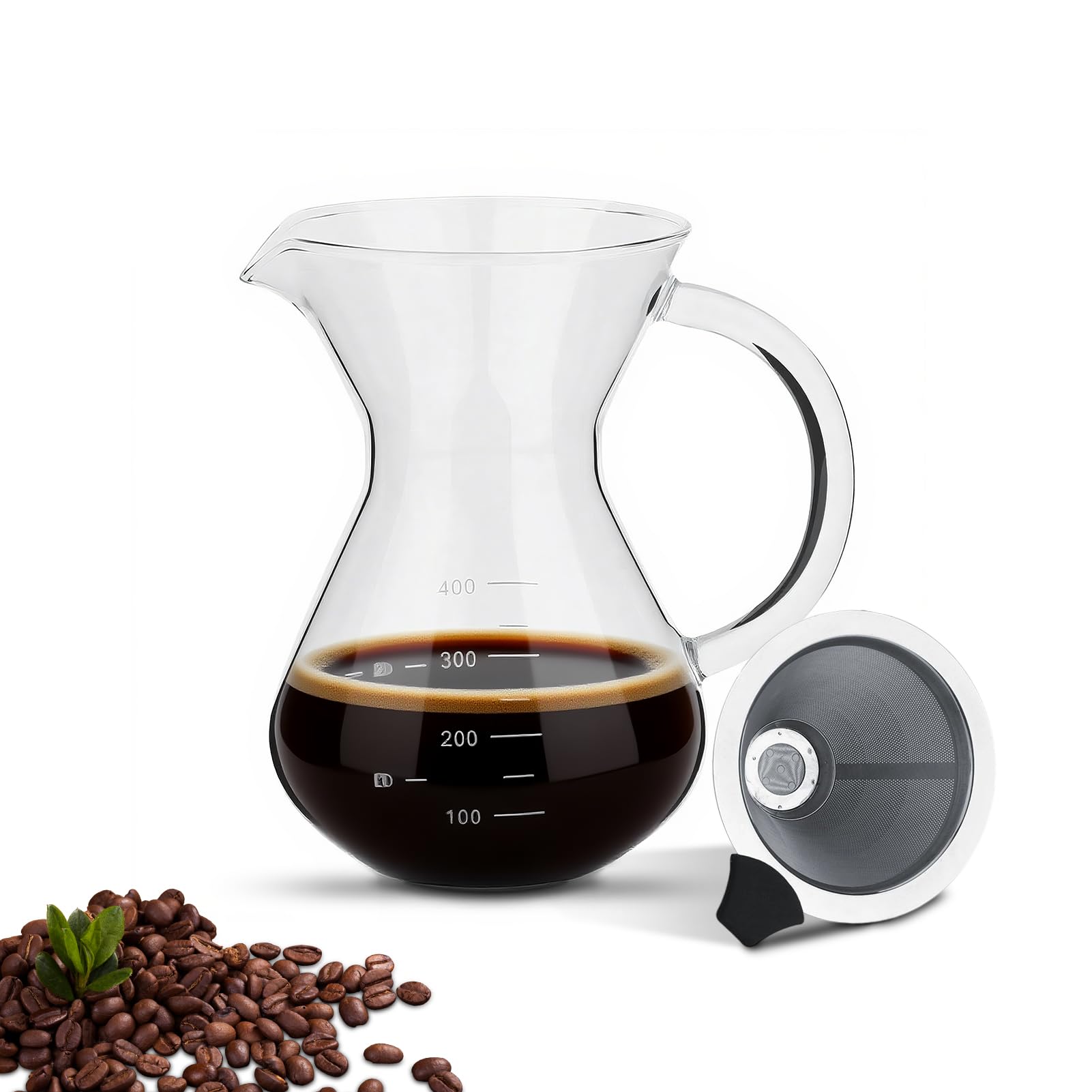 Natudeco Pour Over Coffee Pot Manual Coffee Dripper Pour Over Coffee Maker Coffee Drip Pot Coffee Brewer Server with Scale Hand Drip Coffee Pot for Home Office and Cafe