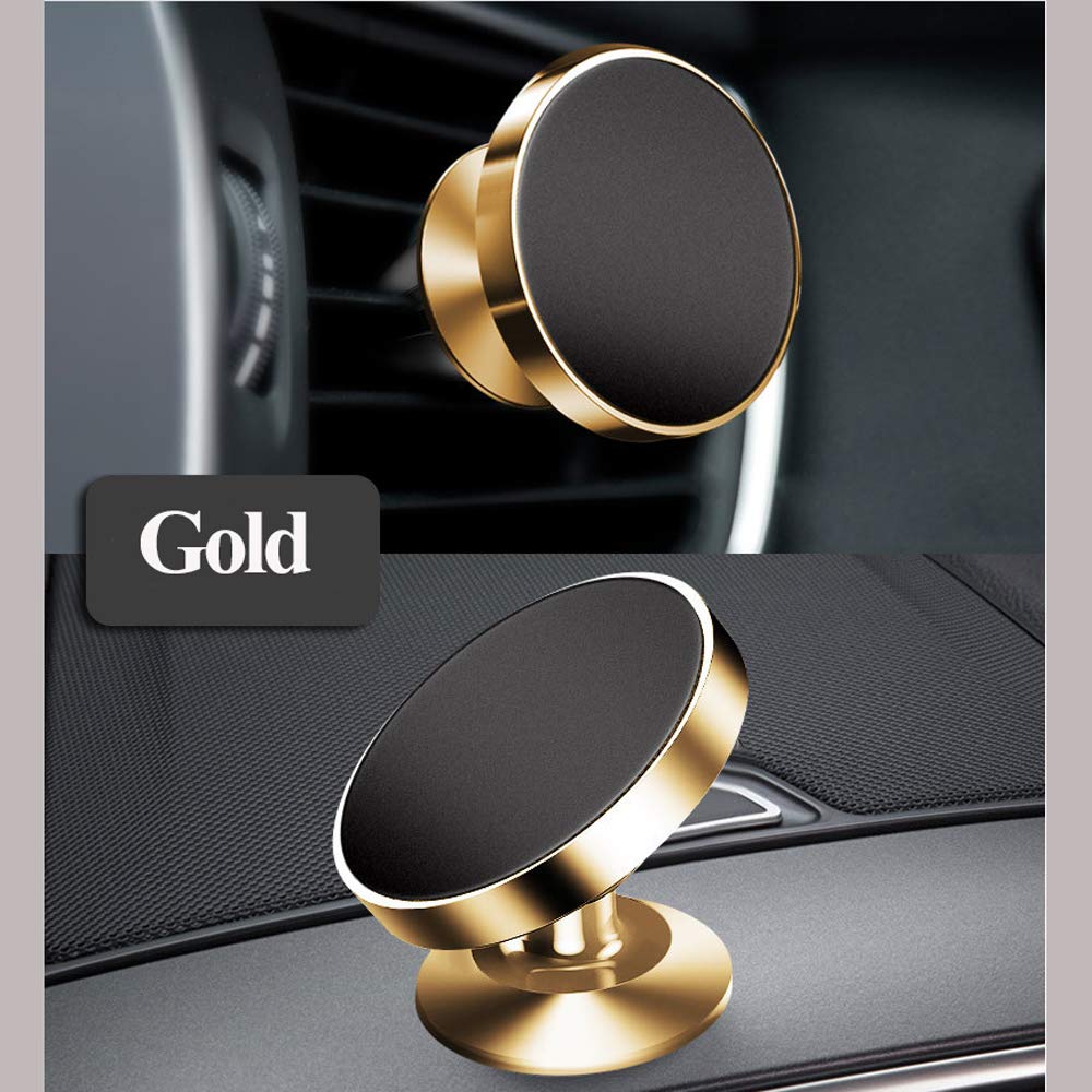 LucaSng Universal Magnetic Car Phone Holder, 2PCS Rotatable Car Phone Mounts for Dashboard and Air Conditioner Outlet (Gold)