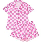 FUVYKOL Women's 2 Piece Checkered Print Pajama Sets Cute Sleepwear Short Sleeve Nightwear Soft Pjs Lounge Sets