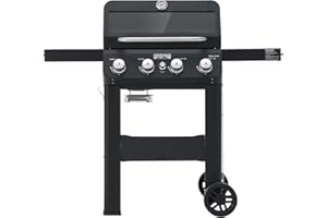 Monument Grills 4-Burner Liquid Propane Gas Grill, Matte Black Stainless Steel Burner Grill with Clearview® Lid and One Foldable Shelf for Outdoor Cooking Kitchen Patio Backyard Barbecue, Mesa420MF