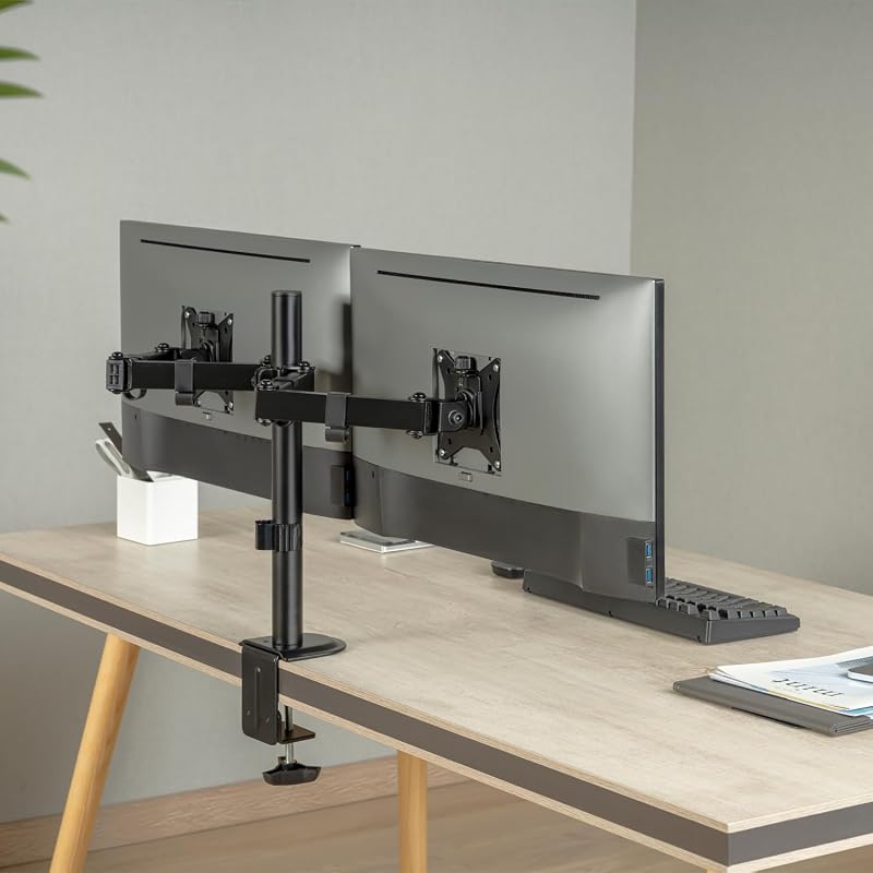 - DT32TSR-149 - Soporte de Mesa Eco Giratorio E Inclinable para Monitor/TV 9Kg (3 Pivotes, 2 Brazos) de 17-32, Negro