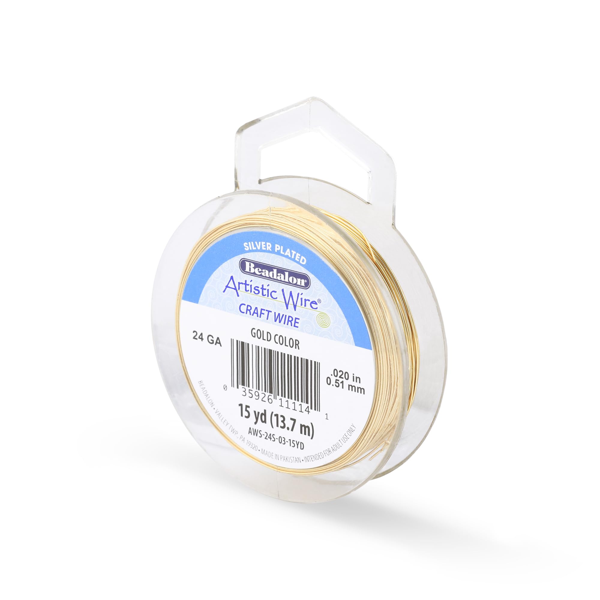 Artistic Wire Silver Plated Tarnish Resistant Colored Copper Craft Wire, Gold, 24 Gauge, 15 yd