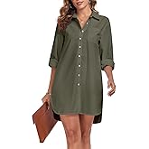 FIOPHY Women's Button Down Shirt Dress with Pockets Oversize Collared Long Sleeve High Low Tunic Dresses Blouse