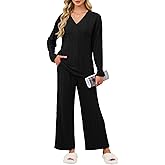 YOKGO Lounge Sets for Women Ribbed Knit Pajamas 2 Piece Matching Sweatsuits Long Sleeve Sweater Tracksuit Travel Outfits