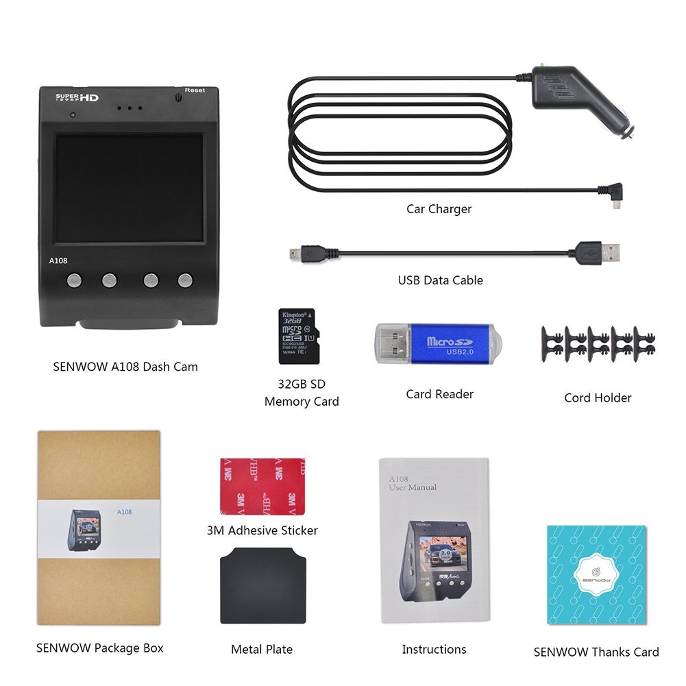 Dash Cam, Senwow Car Camera (32GB SD Card Included) 1296P Super HD Video Recorder 170° Wide Angle Dashboard DVR Camcorder Built-In ADAS LDWS FCWS G-Sensor WDR Loop Recording Night Vision Parking Guard