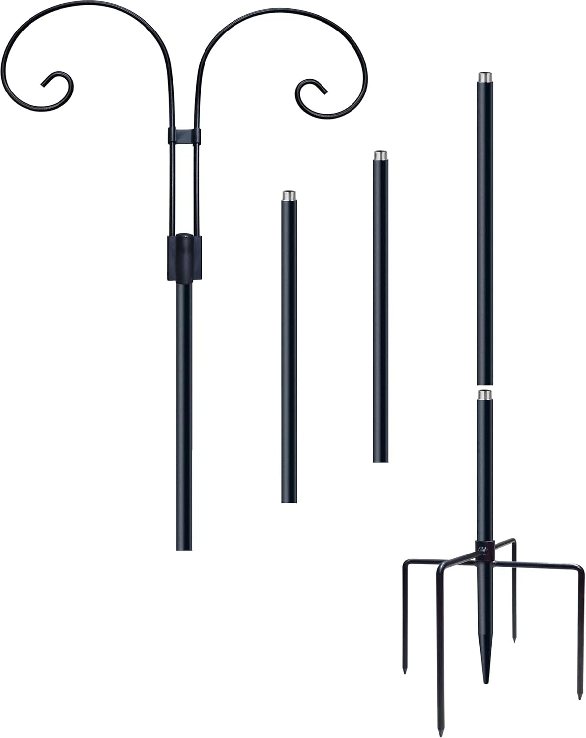 Outdoor Shepherd's Hooks - Heavy Duty Two Sided Garden Pole for Hanging Bird Feeder, Double Shepherds Hooks for Outdoor, Solar Light Lanterns,Plant Baskets, Garden Plant Hanger Stands with 5 Base Prongs (92 Inch)