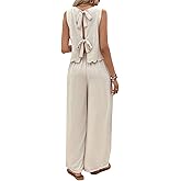 Nimsruc Women's Summer Two Piece Sets With Back Tie Bow Top And Wide Leg Pants For Vacation Travel Lounge Outfits