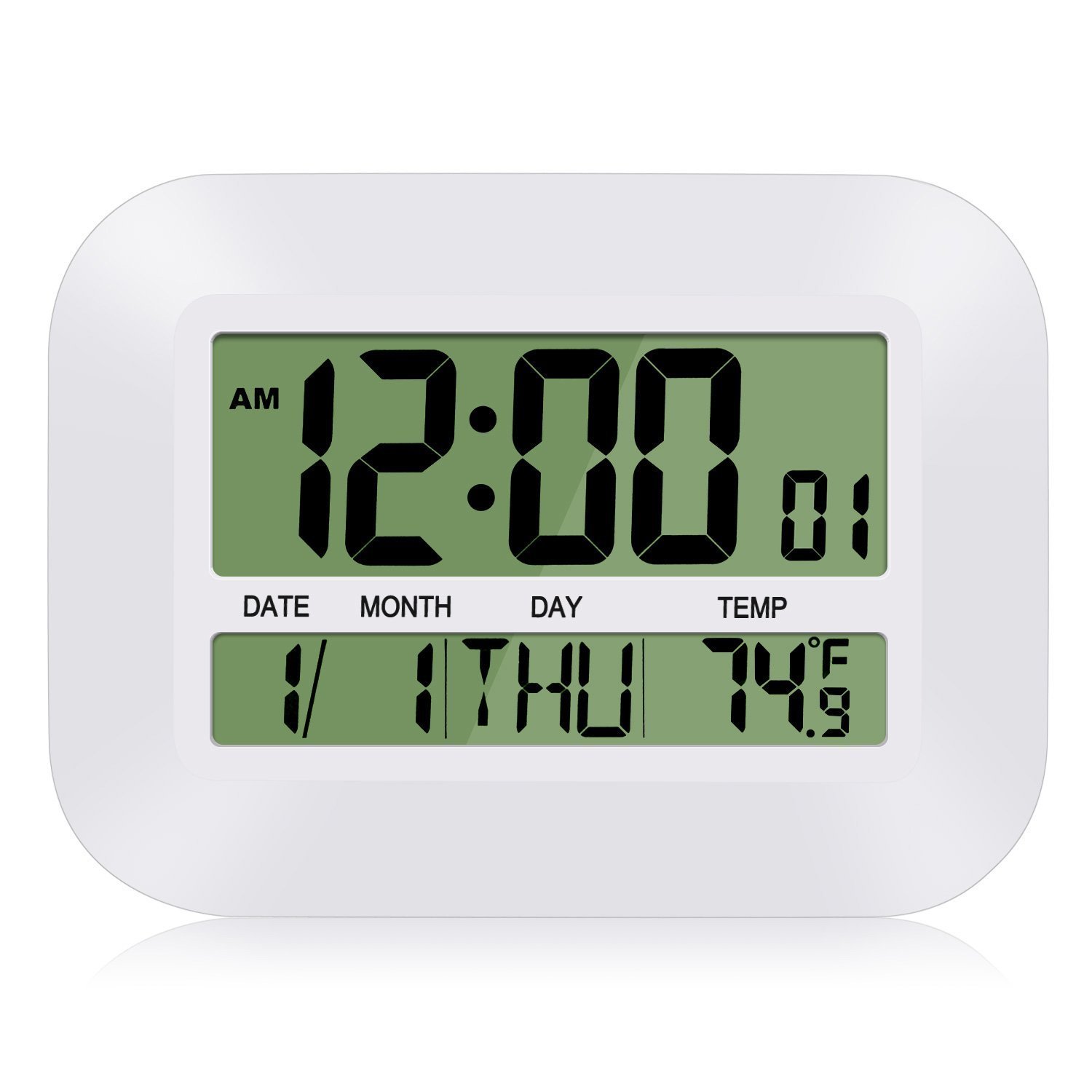 Silent Desk Shelf Clocks, HeQiao Decorative Wall Clock Slim Digital Calendar Day Clock Elderly Large LCD Alarm Clock Battery Operated Temperature Snooze Clock for Home Office (12 Inch, Ivory White)