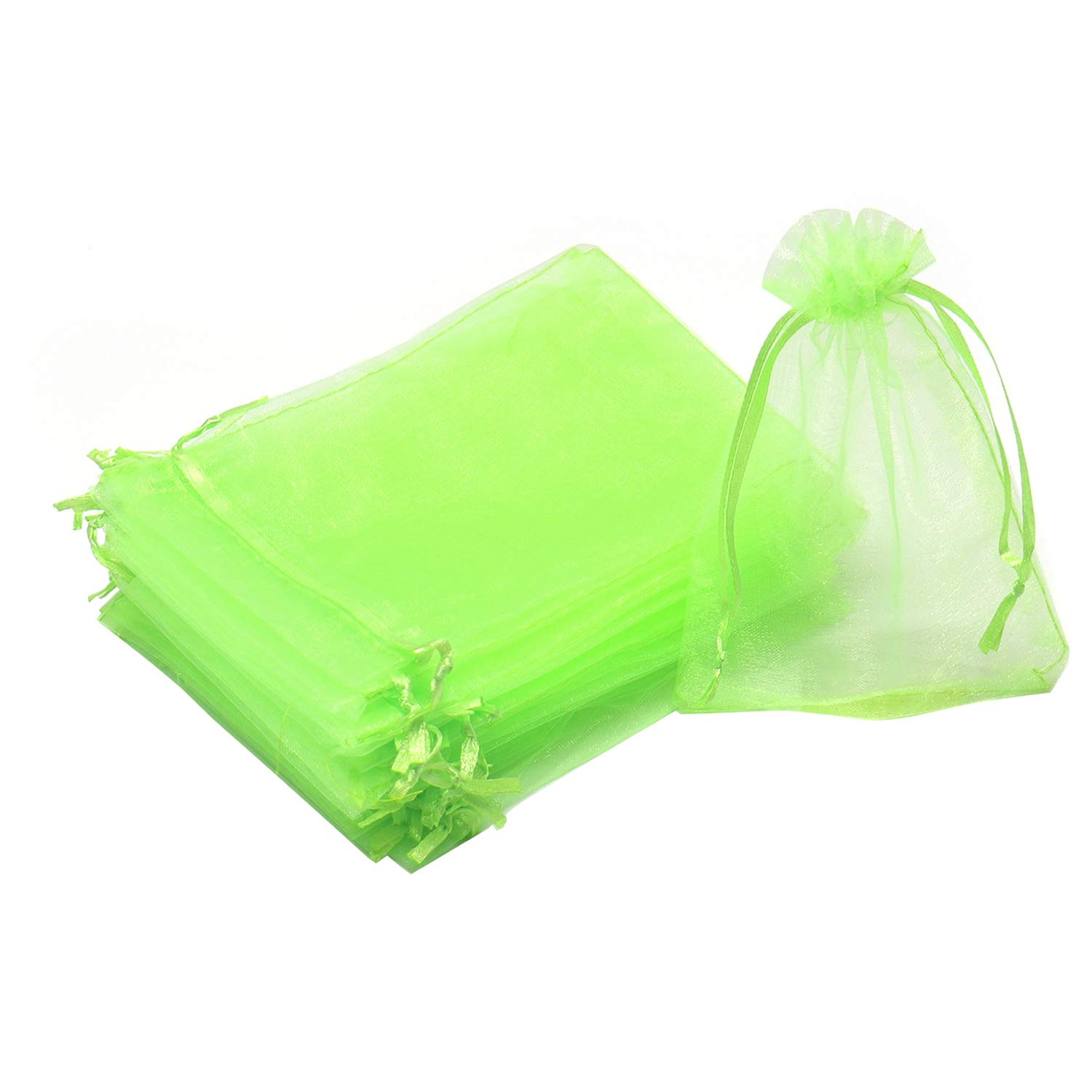 Bezall 100Pcs Organza Bags, 3.5x4.5 Inch Drawstring Mesh Gift Bags, Light Green Organza Jewelry Pouches for Wedding Party Favor, Jewelry, Small Business, Christmas Favor