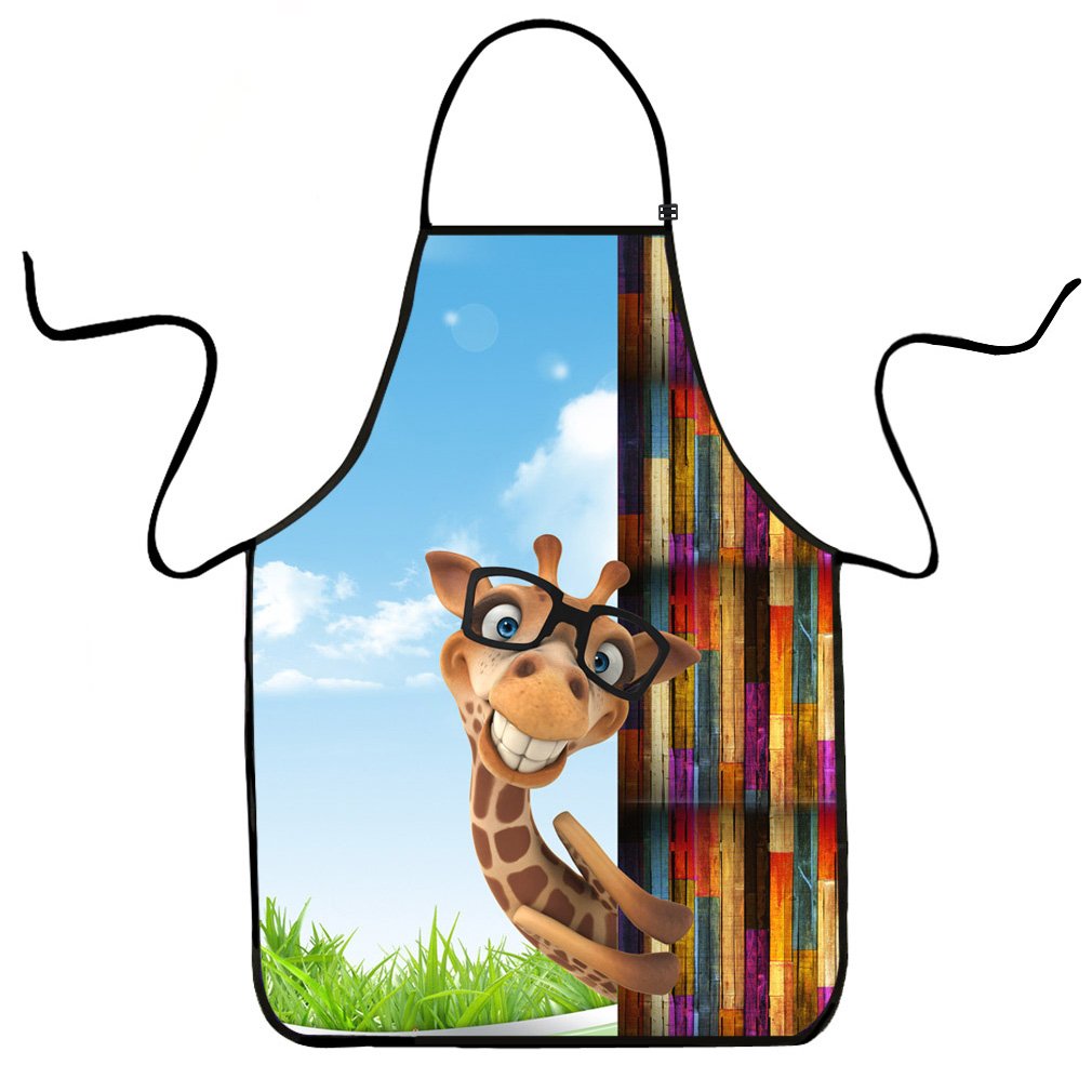 VIPbuy Novelty 3D Giraffe Print Apron Funny Kitchen Apron Waterproof Pinny Bib Apron Wipe Clean With Adjustable Neck Strap for Women Men Cooking BBQ Baking Party