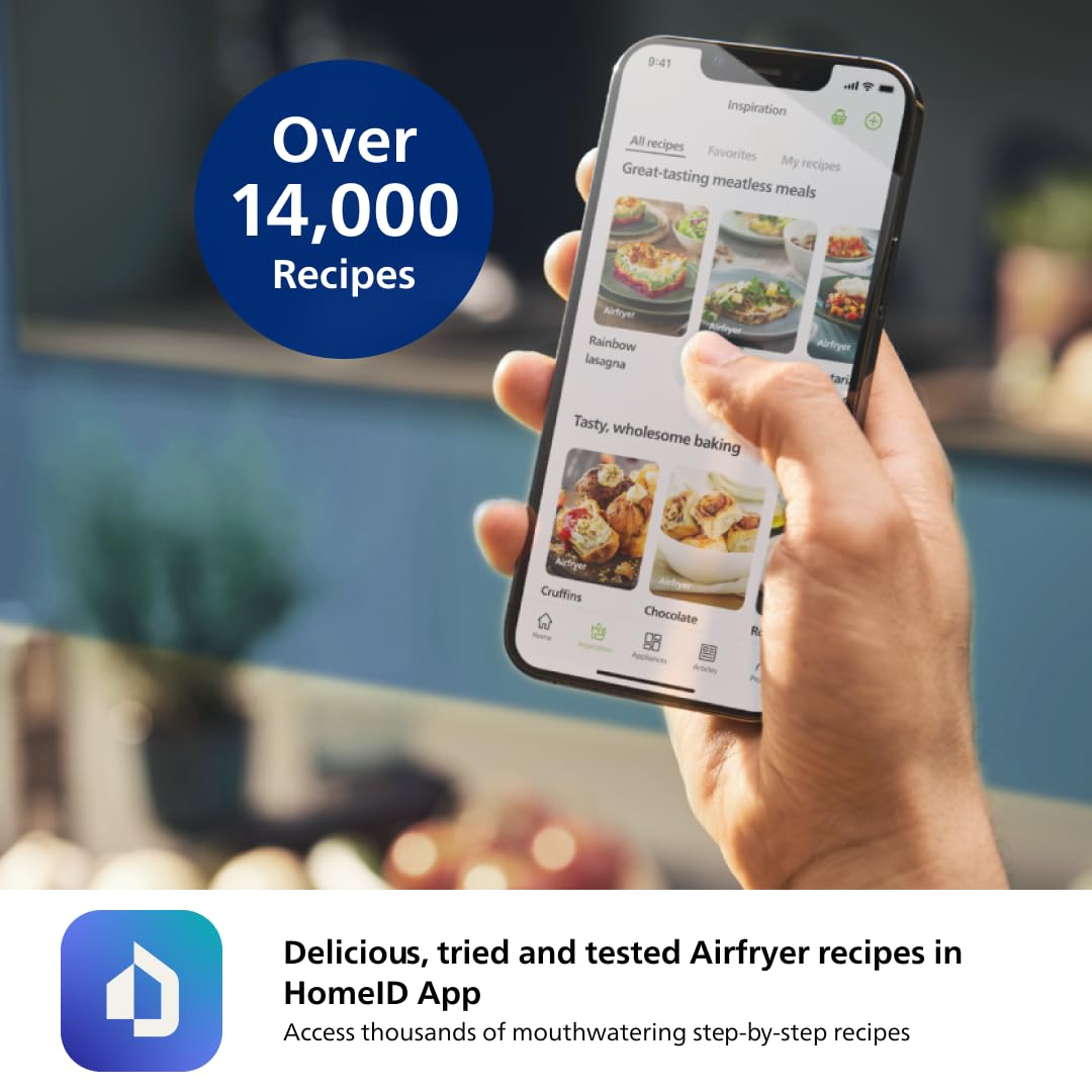 Freidora de aire Philips serie 2000: tecnología RapidAir, 13 formas de cocinar en 1, capacidad de 4,4 cuartos de galón, comidas más saludables hasta un 90 % menos de grasa, fácil de limpiar, apta para lavavajillas, control de pantalla táctil, aplicación HomeID (NA221/00)