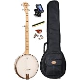 Deering Goodtime 5-String Openback Banjo | Art Deco Inlay Bronze Powder Coat Hardware Open Back Instrument Alley Bag, Tuner, Mute, Picks Combo, Package, Made in the USA