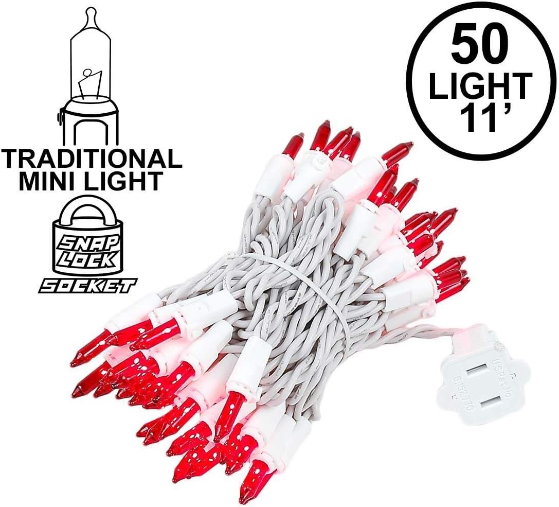 Novelty Lights 50 Light Red Christmas Mini Light Set, White Wire, 11