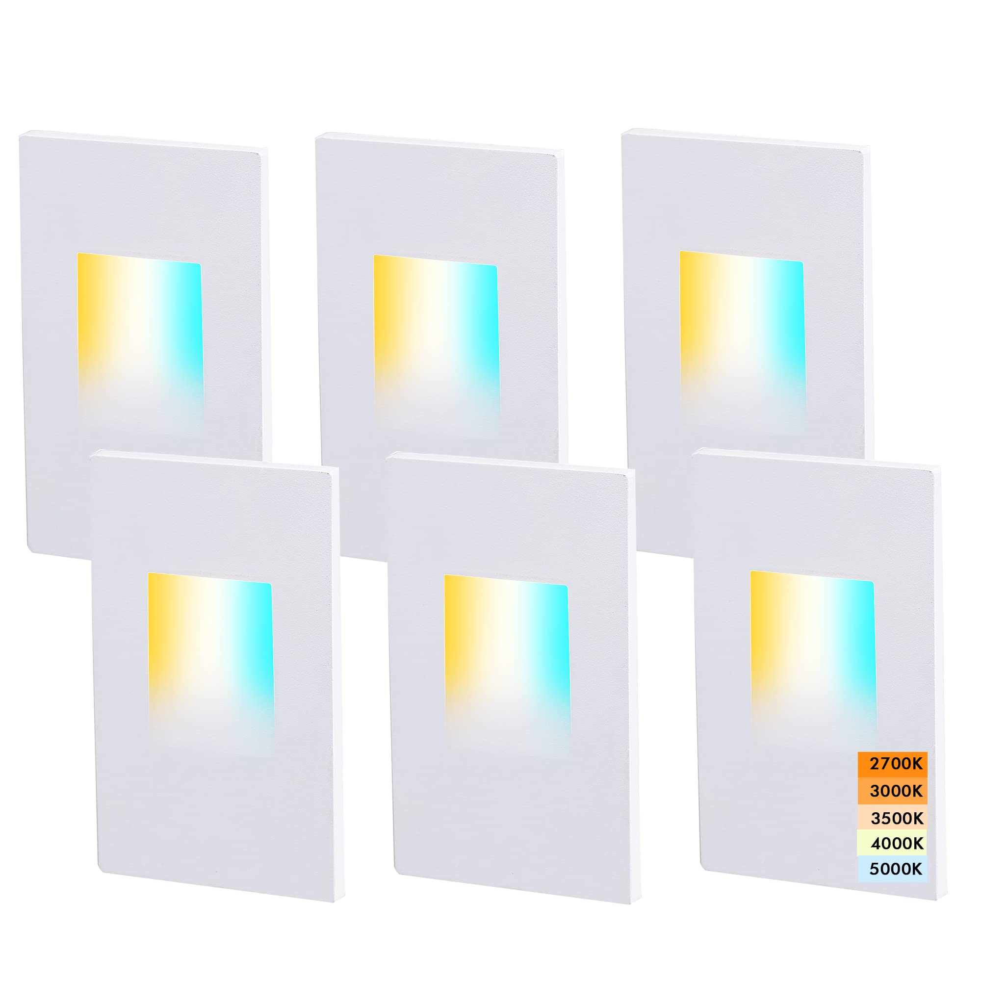 Photo 1 of CLOUDY BAY 120V Dimmbale 5 Color LED Indoor Outdoor Step Light,2700K/3000K/3500K/4000K/5000K 3W 70lm,Stair Light,White,6 Pack