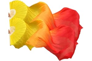 KIKIGOAL 1 Pair(Left+Right) Women Real Silk Belly Dance Fan Veil, Length 180cm Width 90cm