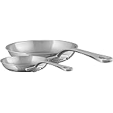 Mauviel M'Cook 5-Ply Polished Stainless Steel 2-Piece Frying Pan Set With Cast Stainless Steel Handles, Made In France