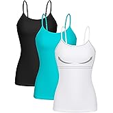 ATTRACO Women 3 Pack Cotton Camisoles wtih Shelf Bra Adjustable Spaghetti Strap Tank Tops