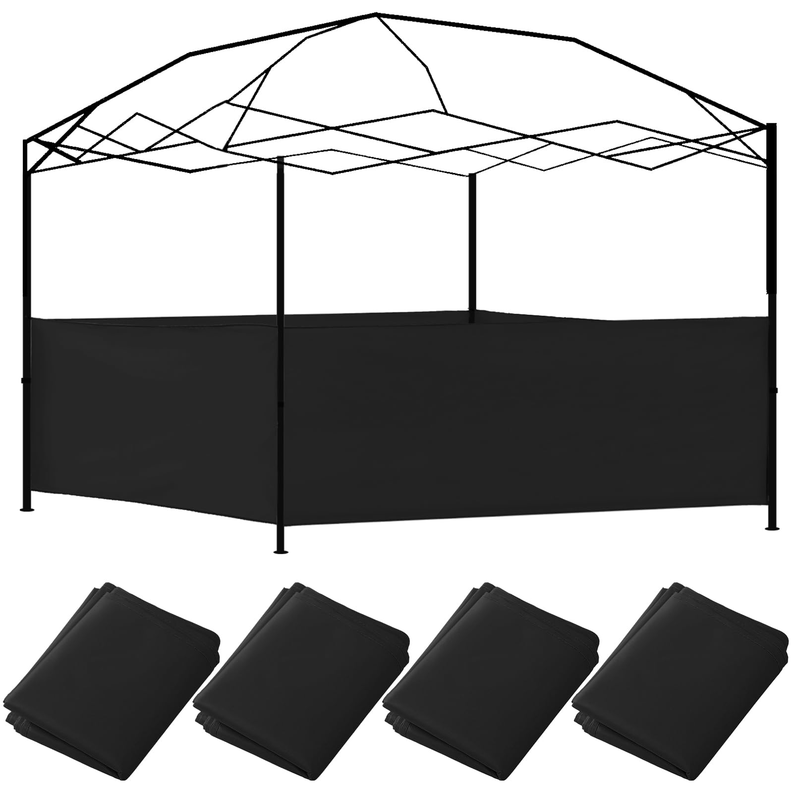 Photo 1 of Vincreem 4 Pcs Canopy Half Wall Tent Sidewall for 10x10 Pop up Canopy Sidewall Only Waterproof Instant Panel Wall Accessories for 10' x 10', 10' x 15', 10' x 20' Vertical Leg Gazebo Shelter(Black)