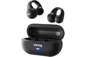 Sanag Open Ear Wireless Earbuds Bluetooth 5.3 Clip On Earphones Small Bone Conduction Headphones with Microphone 24Hrs Playback Charging Case Waterproof for Gym Workout Running Sport