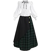 LTAKK Victorian Dress for Women Plaid Edwardian Renaissance Dresses Vintage Tartan Skirt