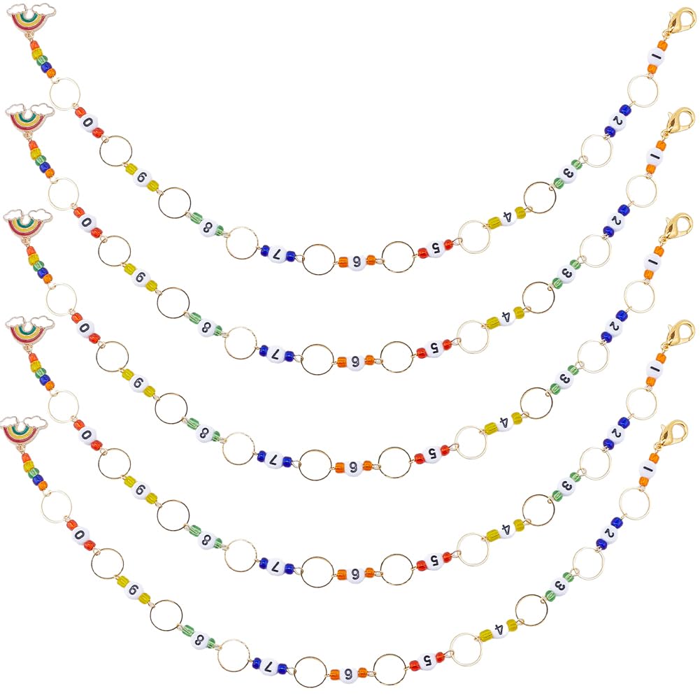 SUNNYCLUE 1 Box 6Pcs Knitting Chain Row Counters Cute Number 0~9 Beads Locking Crochet Stitch Marker Charms Enamel Rainbow Charm Removable Row Counting with Lobster Clasps for Crafts Sewing Weaving