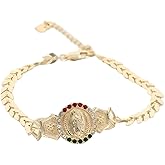 14K Yellow Gold Religious Virgin Mary Bracelet For Women Men - Virgen De Guadalupe Bracelet, Virgin Mary Charms Bracelet, Virgencita Bracelet, Our Lady Guadalupe Bracelet Jewelry For Women