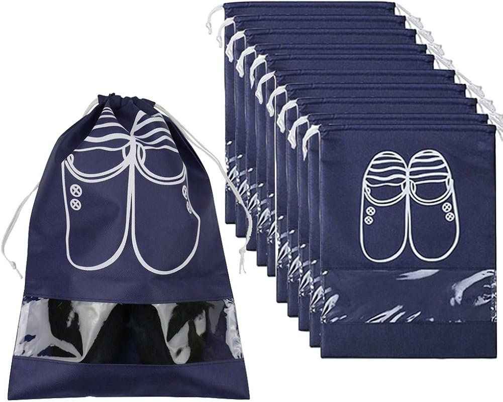 Travel Shoe Organizer Bags for Boots, High Heel, Drawstring, Transparent Window, Space Saving Storage Bags 5/10 Pack