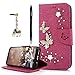 YOKIRIN Galaxy S8 Wallet Case, Luxury 3D Handmade Crystal Rhinestone Case Embossed Double Bling Butterfly PU Leather with Wrist Strap Stand Credit Card ID Holders Skin for Samsung Galaxy S8, Rose