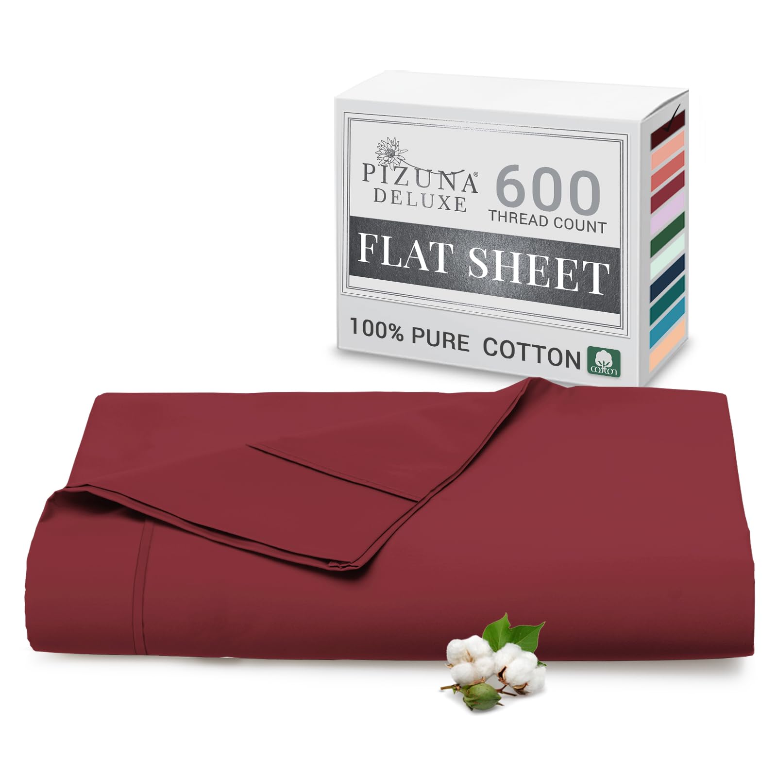 Pizuna Pure Combed Cotton Double Flat Sheet Rio Red, 600 Thread Count Long Staple Brushed Cotton Flat Sheets Double, Cool Sateen Weave Flat Sheet Double Bed (Cotton Flat Sheet Double 1 PC)