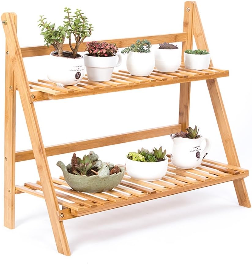 Flower Basket Stand for Flowers Folding 2 Tier Wooden Plant Pot Display Stand for Potted Plants Ladder for Floor Plants 50/70/80 × 28 × 58cm (Dimensions : 70×28×58cm)