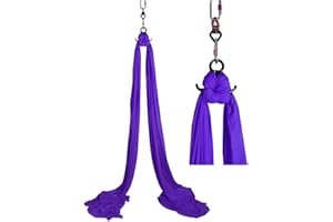 DASKING Aerial Silks Starter Kit - Durable 11Yards of Aerial Yoga Hammock with Hardware, Aerial Swing for Acrobatic Flying Yoga & All Levels (Aerial Rigging Point Up to 14ft)