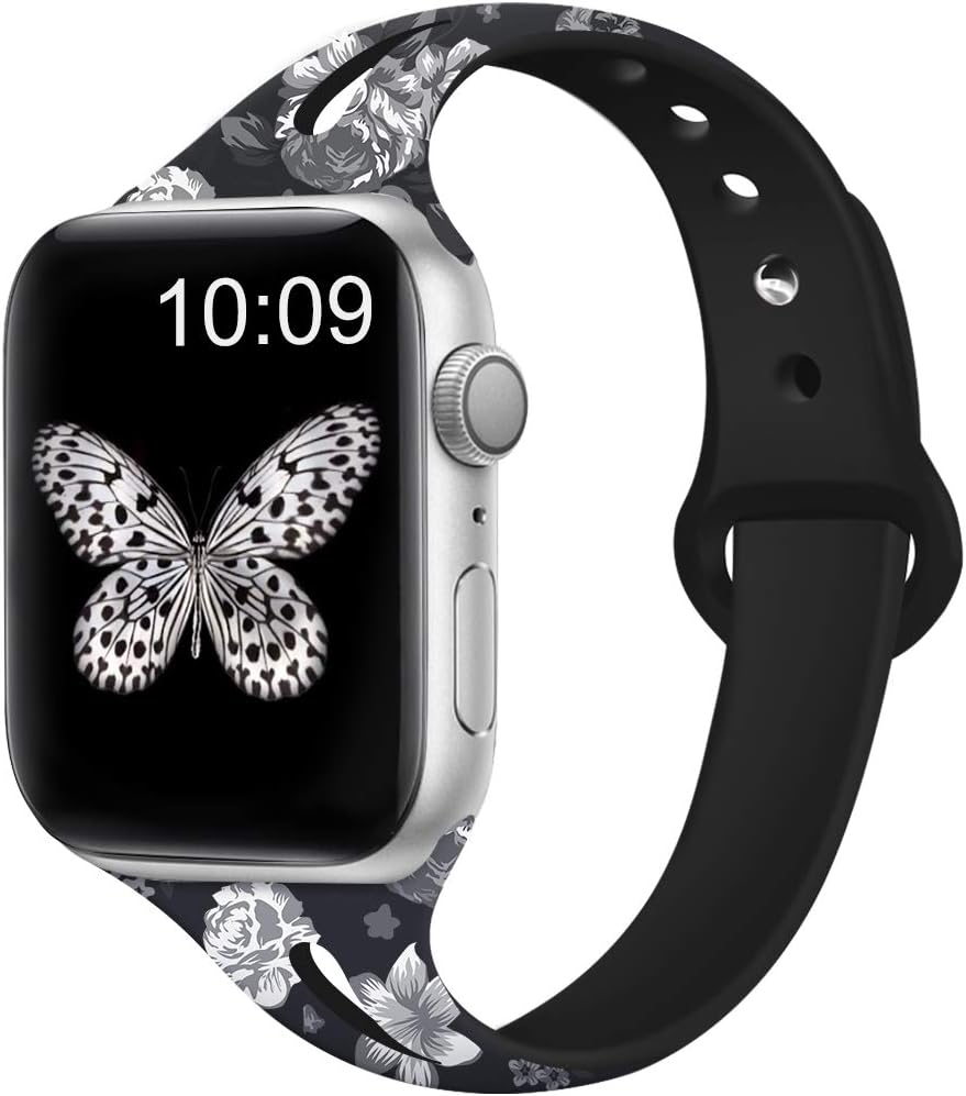EXCHAR Floral Bands Compatible for Apple Watch Band 38mm 40mm 42mm 44mm, Breathable Fadeless Silicone Printed Pattern…