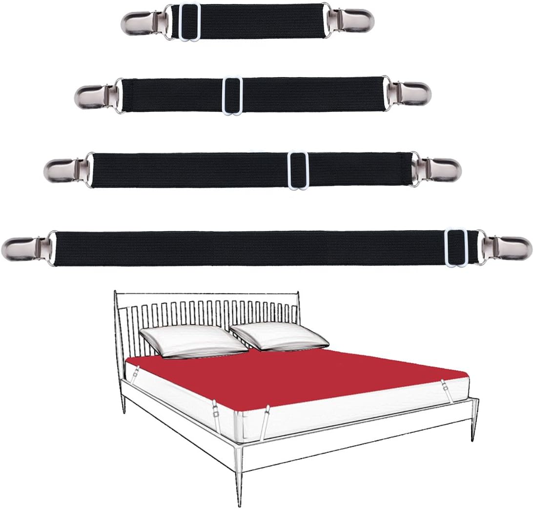 Korlon 8 Pack Adjustable Sheet Clips, Bed Sheet Holder Straps Bed Sheet Clips, Heavy Duty Bed Sheet Straps, Black: Home & Kitchen